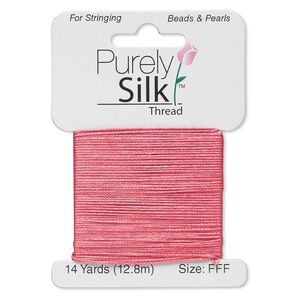 Thread, Purely Silk&trade;, coral, size FFF. Sold per 14-yard card.