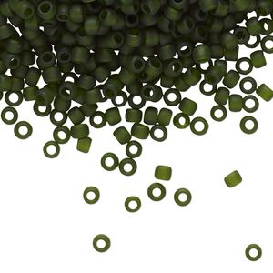 Seed bead, TOHO BEADS&reg;, glass, pkg/50g, #8 round, translucent frosted olivine (TR-08-940F).