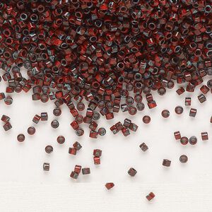 Seed bead, Delica&reg;, glass, pkg/50g, #11 round, opaque Picasso red (DB-2263).