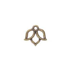 Charm, TierraCast&reg;, "Make a Statement" collection, antique brass-plated pewter (tin-based alloy), 14x11mm double-sided open lotus with renewal theme. Sold per pkg of 20.