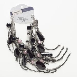 Necklace component, acrylic / silver- / black-finished steel / "pewter" (zinc-based alloy), black / grey / light purple, 10 inches. Sold individually.
