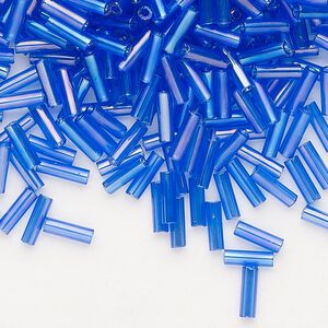 Bead, Preciosa Ornela Czech glass, bugle bead, pkg/500g, 1/4 inch, rainbow translucent blue, (31100).