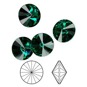 Chaton 4pk emerald foil back, Crystal Passions&reg; 12mm rivoli 1122