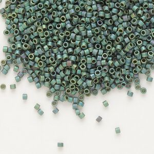 Seed bead, Delica&reg;, glass, pkg/50g, #11 round, opaque matte rainbow sage green (DB-0373).