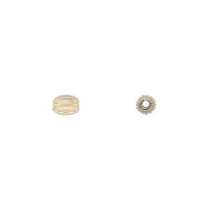 Bead 1pkg4 14Kt gold, 6x4mm corrugated oval