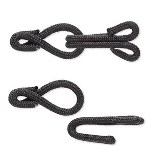 Clasp hook&eye 1pkg1 "pewter" (zinc alloy), 32x12mm, black nylon 1-strand