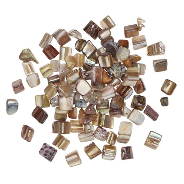 Mother-of-pearl shell 1pkg2oz, triangle tube bead, mix multi-tan and brown 5x5mm-13x9mm image number 1