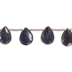 Blue sapphire 1pkg16, hand-cut top-drilled faceted puffed teardrop bead 9x7mm-13x10mm