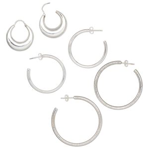 Earring, Create Compliments&reg;, sterling silver, 1/2" to 2" hoop. Sold per pkg of 3 pairs.