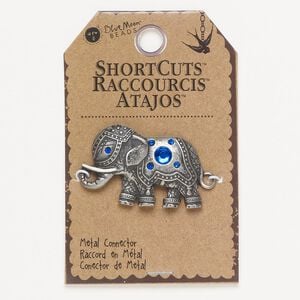 Focal, antique silver-finished brass / enamel / glass, blue and white, 41x28mm elephant. Sold individually.