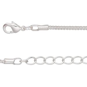 Chain 1pkg6 silver-plated Venetian box, 1.5mm / lobster claw clasp, brass 7 inch