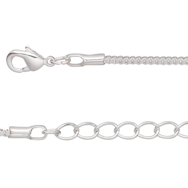 Chain 1pkg6 silver-plated Venetian box, 1.5mm / lobster claw clasp, brass 7 inch image number 0