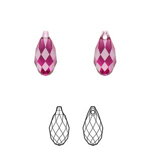 Briolette 144pk fuchsia, Swarovski&reg; 13x6.5mm pendant drop 6010
