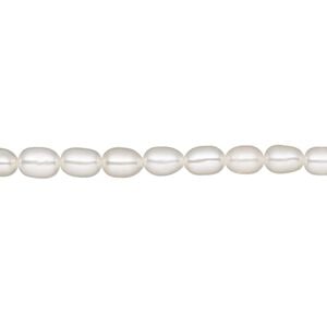 Pearl, White Lotus&trade;, cultured freshwater (bleached), white, 3.5-4mm rice, B grade, Mohs hardness 2-1/2 to 4. Sold per 15-1/2" to 16" strand.