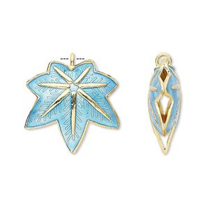 Charm, cloisonn&eacute;, enamel and gold-finished copper, blue, 20x20mm double-sided maple leaf. Sold per pkg of 4.