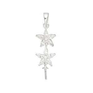 Pendant, cubic zirconia and sterling silver, clear, 25mm single-sided flower with 3mm cup and 5mm peg, fits up to 12mm bead. Sold individually.