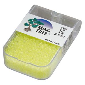 Seed bead, Ming Tree&trade;, glass, pkg/1/4 pound, #11 round, transparent color-lined neon yellow.