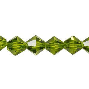 Bead 1pk transparent peridot green, Celestial Crystal&reg; 10mm bicone 8 inch