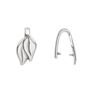 Bail, JBB Findings, ice-pick, antique silver-plated pewter (tin-based alloy), 18x9mm single-sided double leaf with 11mm grip length. Sold per pkg of 2.