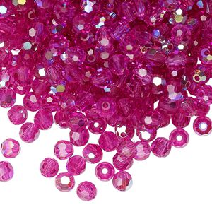 Bead 720pk fuchsia AB, Preciosa Czech crystal 4mm round
