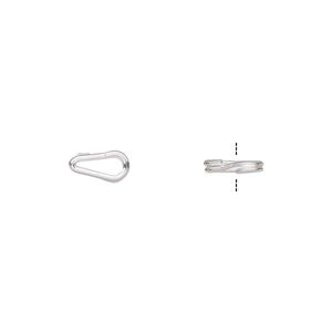Split ring 1pkg10 silver-plated, 8x4mm teardrop, 5.5x2mm inside diameter / steel