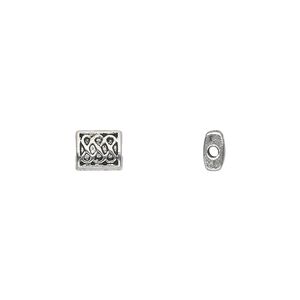 Bead 1pkg50 silver-plated "pewter", 7x6mm flat rectangle / endless knot / 2sided, antique