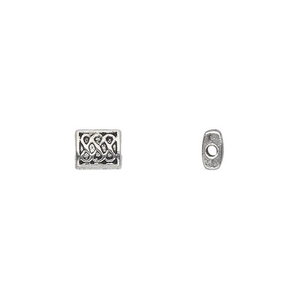 Bead 1pkg50 silver-plated "pewter", 7x6mm flat rectangle / endless knot / 2sided, antique image number 0