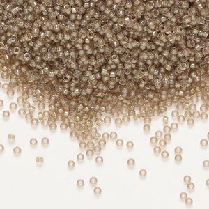 Seed bead, Miyuki, glass, pkg/250g, #15 rocaille, translucent taupe-lined luster smoky amethyst (RR-1837).