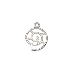 Charm, imitation rhodium-plated "pewter" (zinc-based alloy), 14.5x13mm two-sided open nautilus shell. Sold individually.