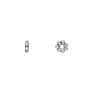 Bead 1pkg50 silver-plated "pewter", 6x2mm beaded rondelle, antique