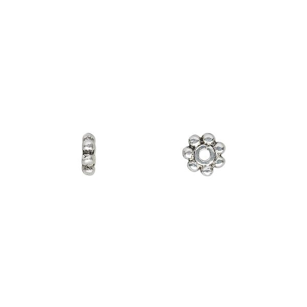 Bead 1pkg50 silver-plated "pewter", 6x2mm beaded rondelle, antique image number 0