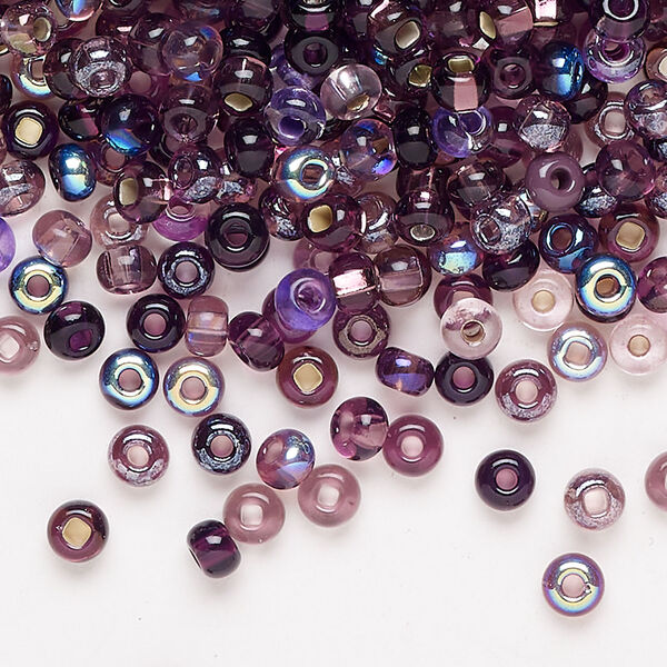 Seed bead mix, glass, 1pkg1, #6 rocaille, 100g, opaque and translucent multi-purple image number 0