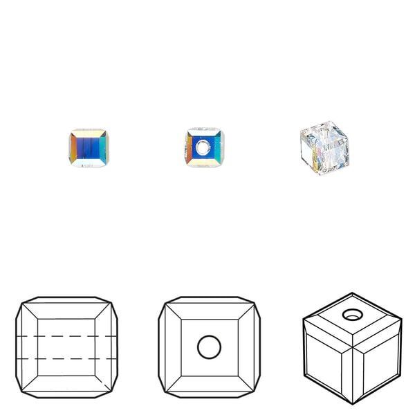 Bead 288pk crystal AB, Crystal Passions&reg; 4mm cube 5601 image number 0