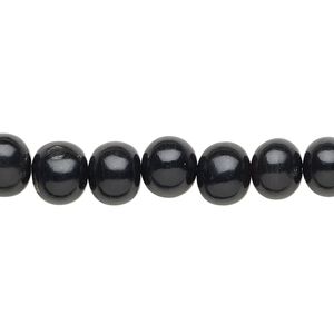 Bead, horn (dyed / waxed), black, 8mm hand-cut round. Sold per 15-1/2" to 16" strand.