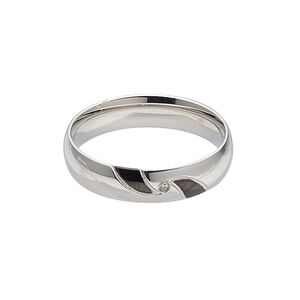 Ring, enamel / glass rhinestone / stainless steel, clear and black, 6mm wide with 5.5mm faceted round, size 12. Sold individually.