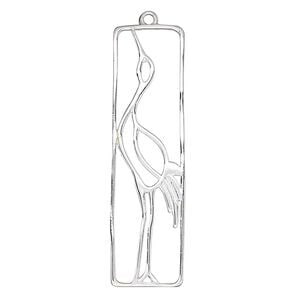 Focal, Amoracast&reg;, sterling silver, 41x11mm double-sided rectangle with cutout crane. Sold individually.