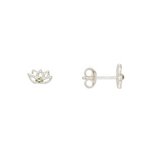 Earstud sterling silver / Preciosa crystal 1pkg2, 7x4mm lotus / earnuts included, Create Compliments&reg; peridot 1 pair
