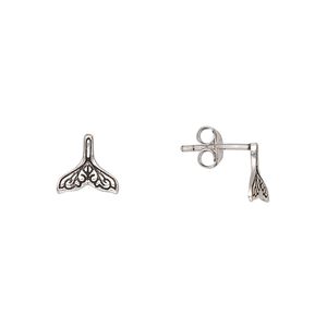 Earstud, Create Compliments&reg;, antiqued sterling silver, 8.5x8mm whale tail. Sold per pair.