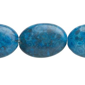 Fossil stone 1pkg1, puffed oval bead 7 inch 25x10mm