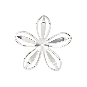 Component, silver-finished brass, 28.5x27mm flower. Sold per pkg of 4.