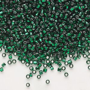 Seed bead, Dyna-Mites&trade;, glass, pkg/40g, #11 round, transparent silver-lined dark green, (83:SR 11/0 SR).