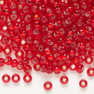 Seed bead, Preciosa Ornela Czech glass, pkg/500g, #6 rocaille, transparent silver-lined red, (97070).