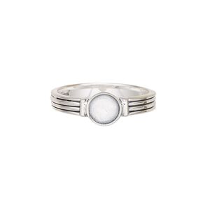 Ring, antiqued sterling silver, 4mm wide with 4 lines and 6mm round glue-in setting, size 9. Sold individually.
