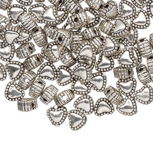 Bead 1pkg100 silver-plated "pewter", 6x5mm heart / 2sided, antique
