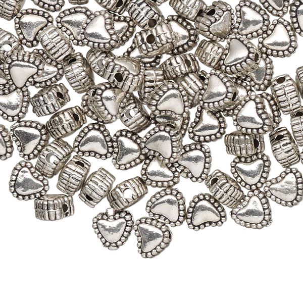 Bead 1pkg100 silver-plated "pewter", 6x5mm heart / 2sided, antique image number 0