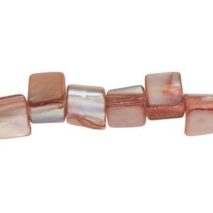 Mother-of-pearl shell 1pkg1, triangle tube bead 14 inch flamingo and beige 7x6mm-11x8mm
