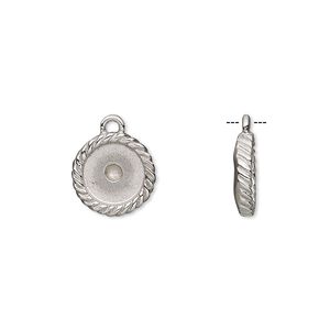 Drop, stainless steel, 11.5mm round with twisted rope design and 8mm round setting. Sold individually.