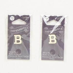 Bead 1pkg2 gold-finished "pewter", 13x11mm letter B