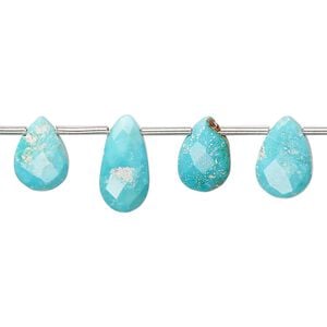 Imperial crown turquoise 1pkg16, hand-cut top-drilled faceted puffed teardrop bead natural 8x7mm-15x11mm