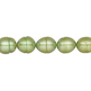 Freshwater pearl 1pkg1, rice, 15 inch green 8-9mm cultured